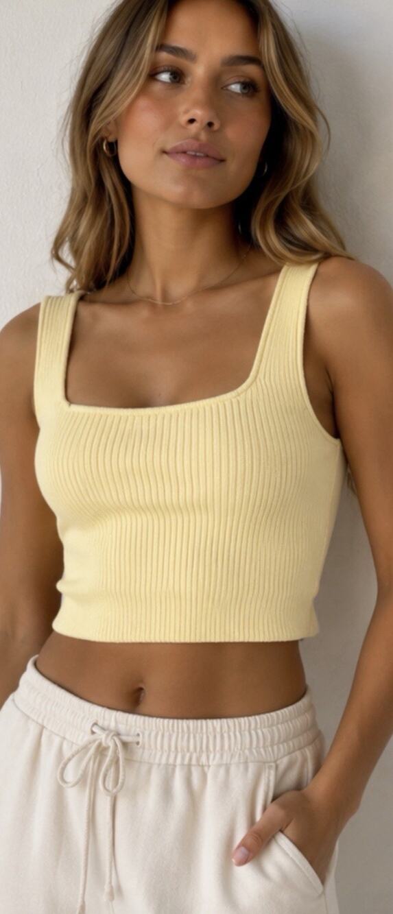 Zara Yellow Women’s Ribbed Crop Top Size Medium